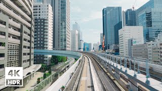 Yurikamome Line front view from Shimbashi to Toyosu Tokyo  4K HDR with Japanese ambience [upl. by Eicam563]