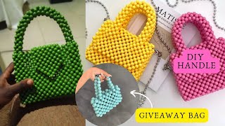 HOW TO MAKE SIMPLE BEADED BAG HANDLE  BEGINNER FRIENDLY TUTORIAL Easy WayBAG GIVEAWAY [upl. by Yentruoc]