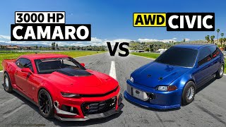 7Second Camaro SS vs Sleeper EG Civic DRAG RACE [upl. by Schweitzer]