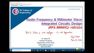 Lecture 4 LNA Topologies CS with degeneration  Unit 3 [upl. by Candi]