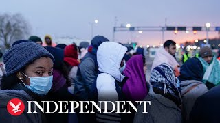 Live Ukrainians cross border into Poland [upl. by Massie]