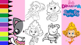 Mermaid Coloring Book Compialtion Barbie Peppa Pig Bubble Guppies Merkitty  Sprinkled Donuts JR [upl. by Ahsitniuq]