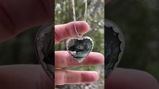 Huge Moss Agate Heart Pendant✨Scalloped Bezel Wire silverjewelry necklace sterlingsilver shorts [upl. by Emmet]