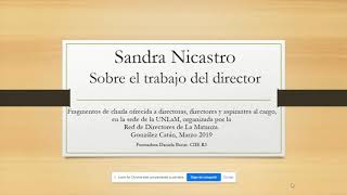 Sandra Nicastro Sobre el trabajo del director en la escuela Parte 1 [upl. by Notfol]