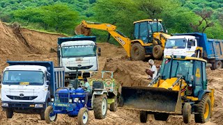 JCB 3dx Eco Loading Mud Swaraj 744 Tractor and Mahindra 605 Sonalika Tata 2518 Truck jcb jcbvideo [upl. by Ffej]