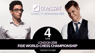 CarlsenCaruana Game 4  2018 FIDE World Chess Championship [upl. by Ahsitan]