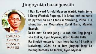 Jingpyntip ba sngewsih  Khlad noh i Bah Edward Arnold Masson Warjri [upl. by Anivel]