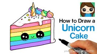 How to Draw a Unicorn Rainbow Cake Slice Easy and Cute [upl. by Devlin]