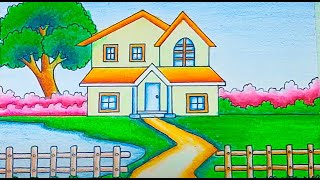 How to draw a house  Village house drawinghouse drawing easy step by step [upl. by Rother]