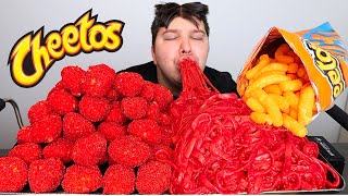 HOT CHEETOS NUGGETS with HOT CHEETOS FETTUCCINE ALFREDO • Mukbang amp Recipe [upl. by Hadik498]