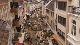 Germany floods Drone footage captures devastation in German town [upl. by Adikam106]