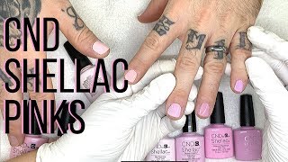 CND SHELLAC LIGHT PINKS SWATCHING amp COMPARING FORMULAS 💕🌸🎀 [upl. by Eldwen]