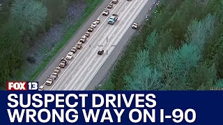 Aerial footage shows pursuit suspect carjacking another vehicle driving wrong way on I90 [upl. by Artemisa825]