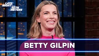 Betty Gilpin Doused Herself in PickleSmelling Perfume Before Three Women Sex Scenes [upl. by Yrogerg778]