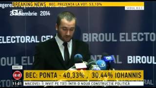 Alegeri prezidentiale 2014 Rezultate partiale BEC ora 11 00 [upl. by Bradski]