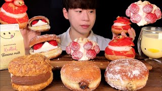 SUB노티드도넛 먹방 ASMR 🍓🍓딸기 디저트의 계절이 왔어요 STRAWBERRY DONUT DESSERT MUKBANG [upl. by Sterling]