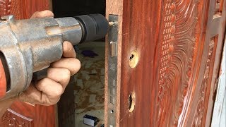 Amazing Excellent Skill Of The Carpenter  How To Installation A New Wood Door Lock [upl. by Halilad]