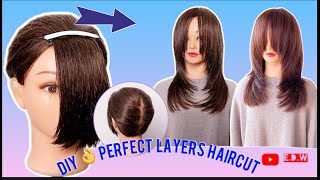 DIY 🟤 PERFECT LAYERS 👌FACE FRAMING LAYERS  BANGS ✂️TO DO YOURSELF [upl. by Carl]