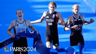 Germany wins mixed team triathlon gold Team USA sprints to silver in a photo finish  NBC Sports [upl. by Ameerahs]