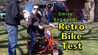 Liz Tests  Retro Ride MiniBike Old School 55hp Tecumseh RePowered DoodleBug [upl. by Kenay959]