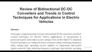 Review of Bidirectional DC DC Converters and Trends in Control Techniques for Applications in Electr [upl. by Aiepoissac]