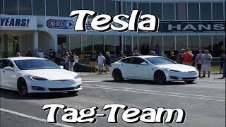 Tesla P100D amp P90D Tag Team 14 Dragstrip vs Muscle Cars [upl. by Stav63]