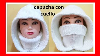 Gorro capucha con cuello a dos agujas Paso a Paso [upl. by Annait]