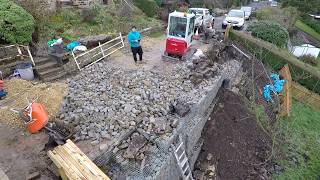 Gabion Basket Retaining Wall Filling Timelaps Flyover [upl. by Akined334]