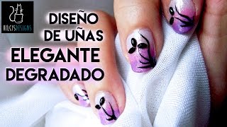 Diseño uñas elegante degradado morado y rosa flores  Nail art purple pink fading effect flower [upl. by Nimesay]