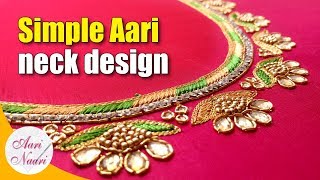 Simple aari neck design tutorial  hand embroidery work  maggam work tutorial [upl. by Asetal]