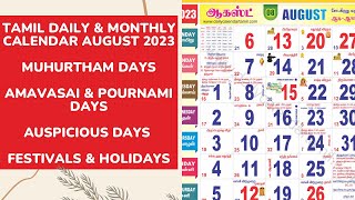 Tamil Calendar August 2023  Holidays Muhurtham Auspicious Date amp More [upl. by Adyeren]