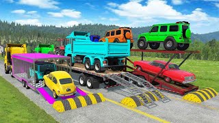 TRANSPORTING PIXAR CARS amp FRUITS WITH COLORED amp JOHN DEERE vs CLAAS vs TRACTORS  BeamNGdrive 962 [upl. by Lachance887]