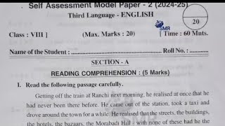 8th class self assessment 2 fa2 Hindi question paper real paper answers key 🗝️💯💯 [upl. by Edge]