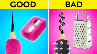 SMART SCHOOL HACKS AND DIY SCHOOL SUPPLY IDEAS  Good VS Bad Student In School By 123GO Like [upl. by Nileak]