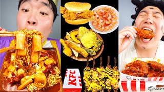 ASMR MUKBANG  KFC Crispy Fried Chicken Cheese burger fire noodle funny eating [upl. by Noitsirhc]