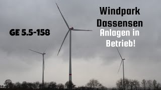 Windpark Dassensen  Neun GE 55158 in Betrieb [upl. by Adnouqal]