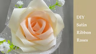 DIY Satin Ribbon Rose Flowers  how to make satin ribbon flower easy  tutorial satin ribbon flower [upl. by Sesom]