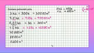 POLA I OBWODY FIGUR zadanie 5  zamiana jednostek dla klasy szóstej [upl. by Sakram401]