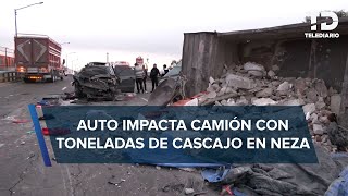 Aparatoso accidente en los límites de Nezahualcóyotl y CdMx Camión de carga vuelca por impacto [upl. by Nilok]