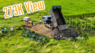 Amazing Full Video Exellent Land Filling on Field process by Mini Dozer Komatsu D20 amp 5T Dump truck [upl. by Anirbys122]