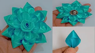 Diy Ribbon flowerKanzashi Ribbon flower Amazing Kanzashi Ribbon flower [upl. by Eitsirk]