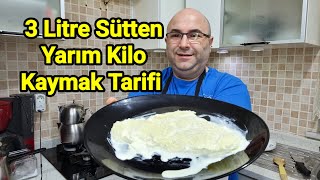 ÃœÃ‡ LÄ°TRE SÃœTTEN YARIM KÄ°LO KAYMAK NASIL YAPILIR PÃœF NOKTALARIYLA KAYMAK TARÄ°FÄ° [upl. by Nioe]