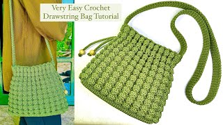 Crochet Drawstring Bag Easy Tutorial [upl. by Nanaj]