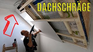 Trockenbau Übergang Dachschräge zur Betondecke Lattung Dachschräge ausrichten Dachflächenfenster [upl. by Shipley]