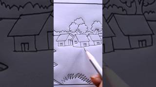 How To Draw A Easy Scenery🏡❤️Riverside Scenery Drawing🏠💚❤️howtodraw easydrawing drawing [upl. by Eitsirhc418]