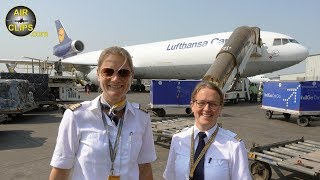 BEST CREW Inge amp Claudia MD11 Cockpit Movie MumbaiHongkong Lufthansa Cargo AirClips Cockpit Docu [upl. by Idelson949]