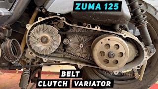 Yamaha Zuma  BWS 125 CVT Variator Belt Clutch Service  Mitchs Scooter Stuff [upl. by Atneuqal]