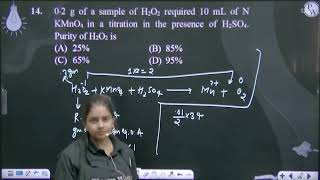 0ampsdot2 g of a sample of H2O2 required 10 mL of N KMnO4 in a titration in the presence of H2SO4 [upl. by Alexi755]