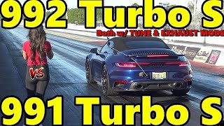 PORSCHE WAR  2021 992 Turbo S vs 991 Turbo S  Both Tuned  Which is Faster amp Quicker  RoadTestTV [upl. by Llertac]