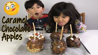 Homemade Caramel Chocolate Apples Kids DIY Easter Treat [upl. by Filler333]